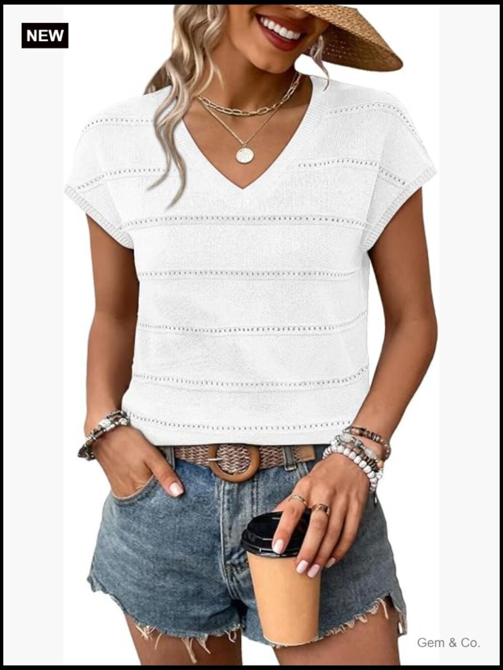 Short Sleeve V Neck Sweater Trendy Business Casual Top
